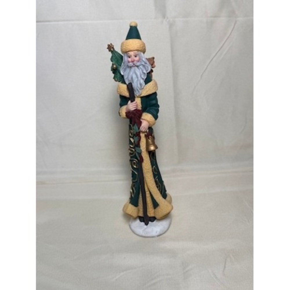 Lenox Vintage Santa Claus Figurine Green Gold Robe Staff Bell 8.5 Inch EUC 1996